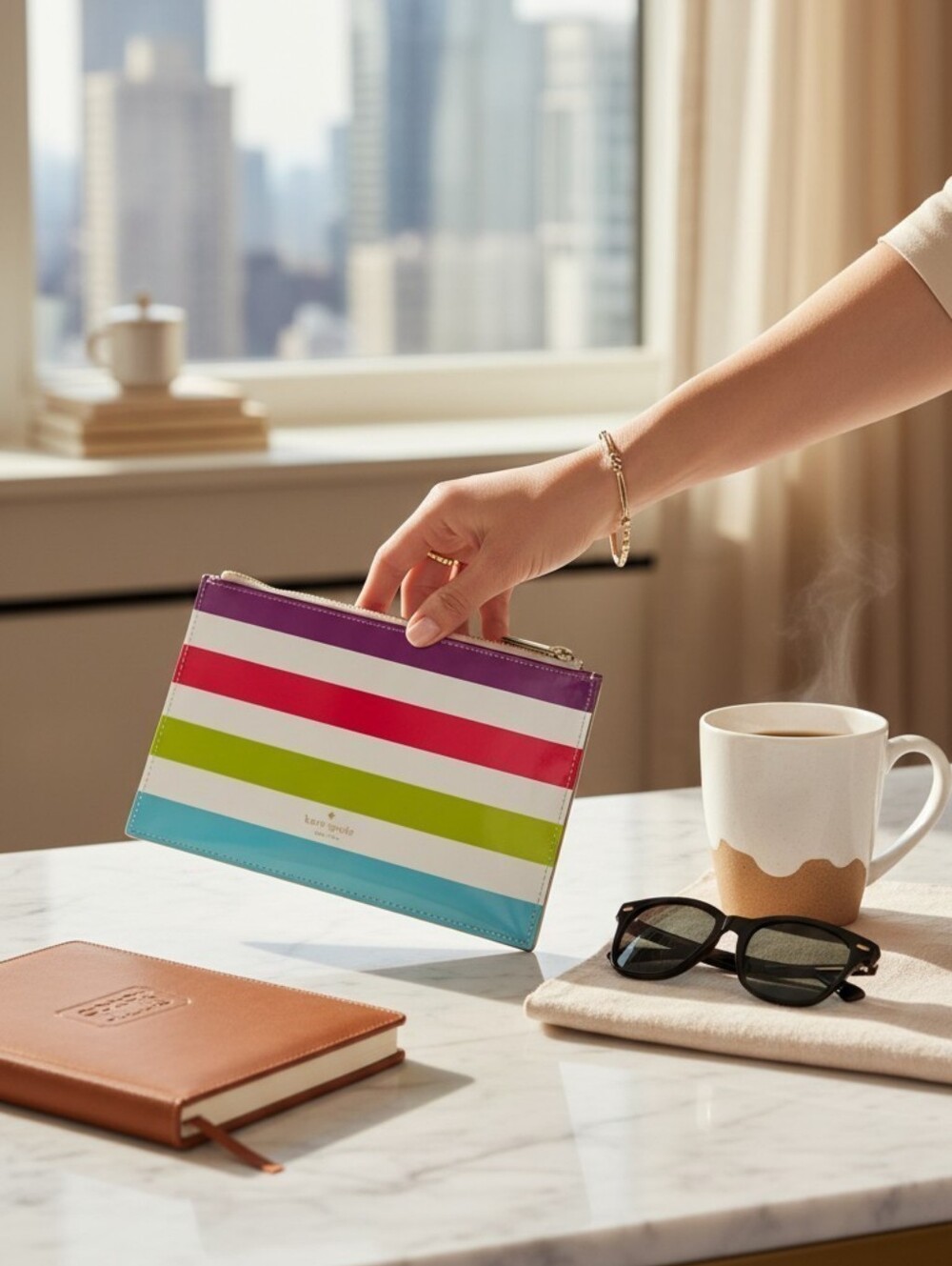 kate spade Multicolor Striped Zip Pencil Pouch